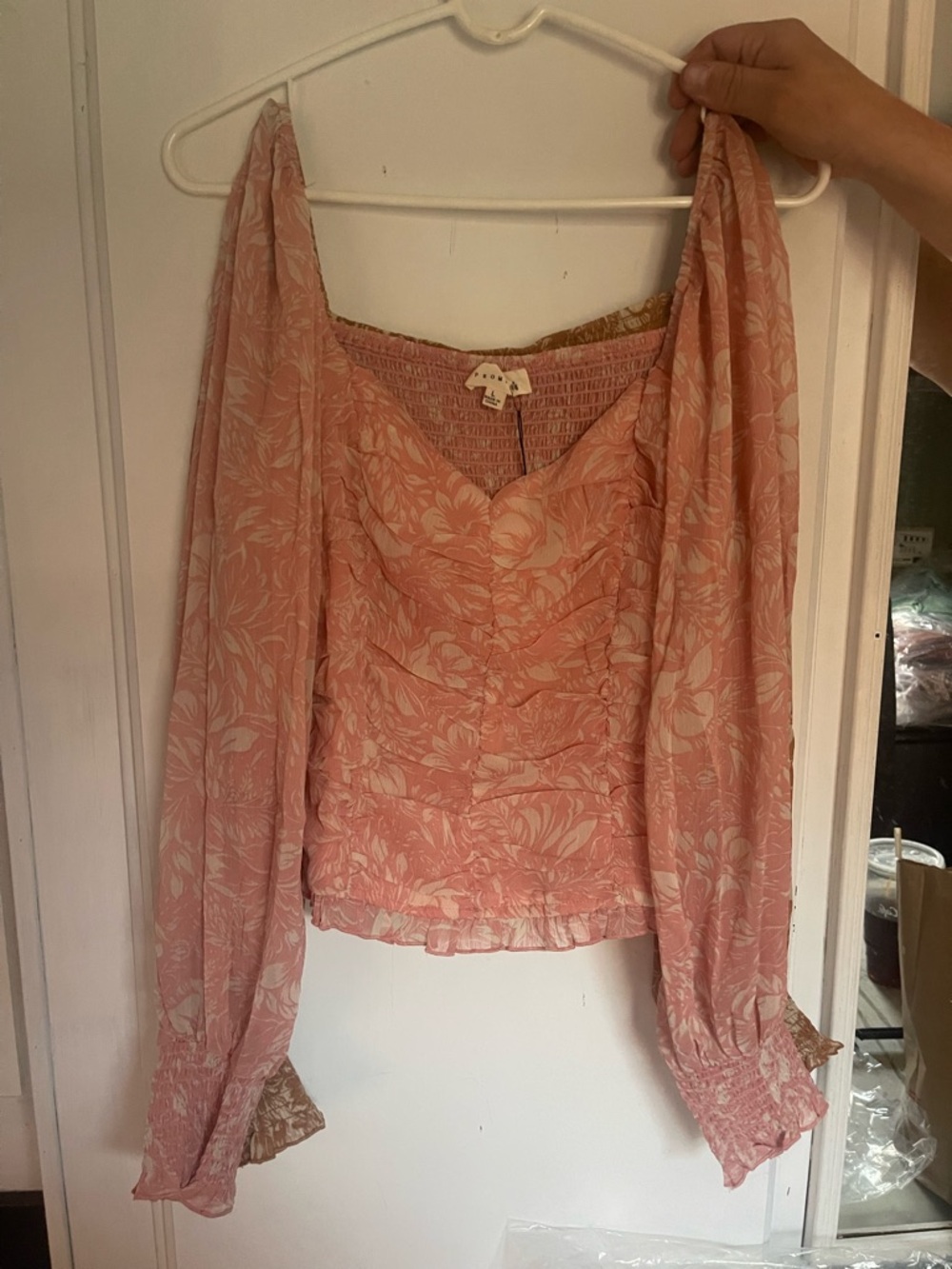 Promesa Pink Floral Long-Sleeve Off-Shoulder Top